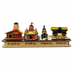 Char Dham Wooden Temple Model Showpiece | Shri Yamunotri, Gangotri, Kedarnath, Badrinath Dham Replica | 12 Inch Spiritual Decor