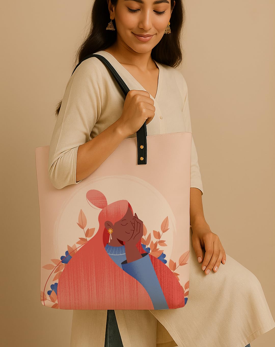 Kalankit Classic Tote Bag For Women | Canvas Printed Totes For Women | Aesthetic Shoulder College Bag For Girls | Vegan Leather Lightweight Everyday Handbag | Gift for Woman | Self Love