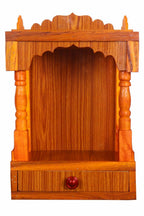 Wooden Home Temple with Drawer, Brown, Traditional Indian Pooja Mandir, Wall or Table Mount