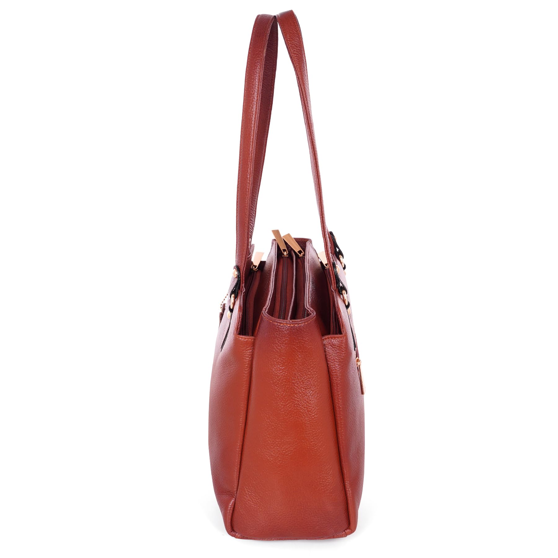 Richsign Leather Accessories Full-Grain Natural Leather Top-Handle Satchel Handbags & Shoulder Tote Bags For Women (Dimension- L-13 X H-10 X W- 5 Inch, Weight- 0.8kg / 800g (Brown)