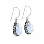 El Regalo Small Vintage Teardrop Earrings for Girls & Women- Elegant Filigree Carved Boho Dangle Earrings, Cut Stone Drop Earrings, Jewelry Gift (White)