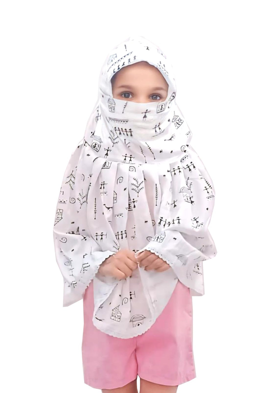 Hetzon Sales Female Cotton Girl's Scarf | Made for Full Face & Head Cover | Hair Face & Sun Protection | Dust Protection, White