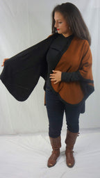 Cashmere Pashmina Group Women's Black and Chocolate Reversible Four Ply Wool Cape Coat, One Size