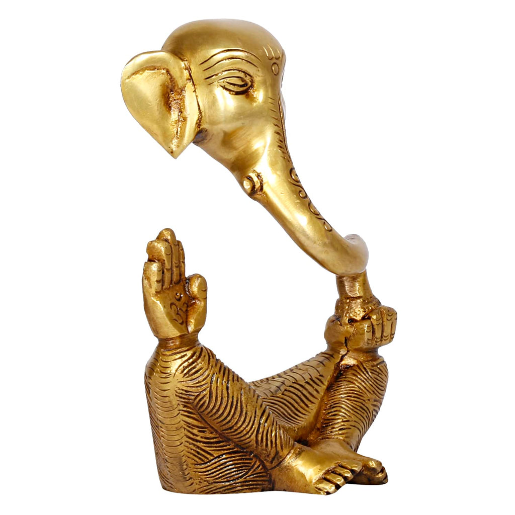 ARTVARKO Brass Trunk Ganesha Idol Ganesh Statue in Modern Art for Home Office Desk Diwali Gift Pooja House Entrance Showpiece Gifting 6 Inches