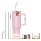 enem Tumbler, Rose Whisper, Tumbler with Metal Straw, Sipper, with Lid Leak Proof, 1 Metal Ice Cube, 1 Copper Spring (Tamba), Base Protector, Mug Travel, 1.2L