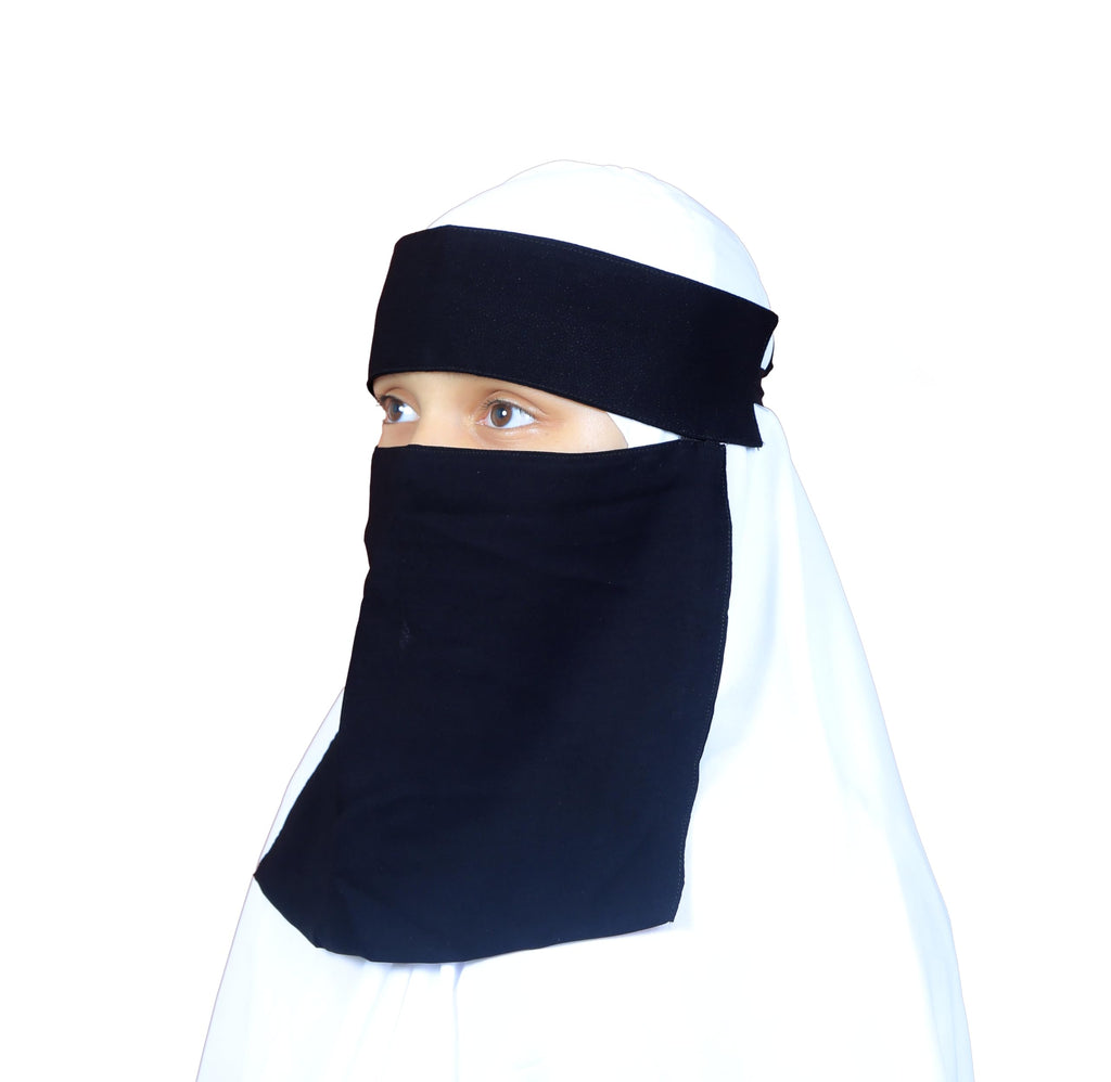 AL RIDHA Women's Babussalam Fabric Fashion Nosepiece One‑Layer Half Hijab Pendant Design Saudi Niqab for Muslim Women and Girls, Black (Gold Bow Drop Pendant)