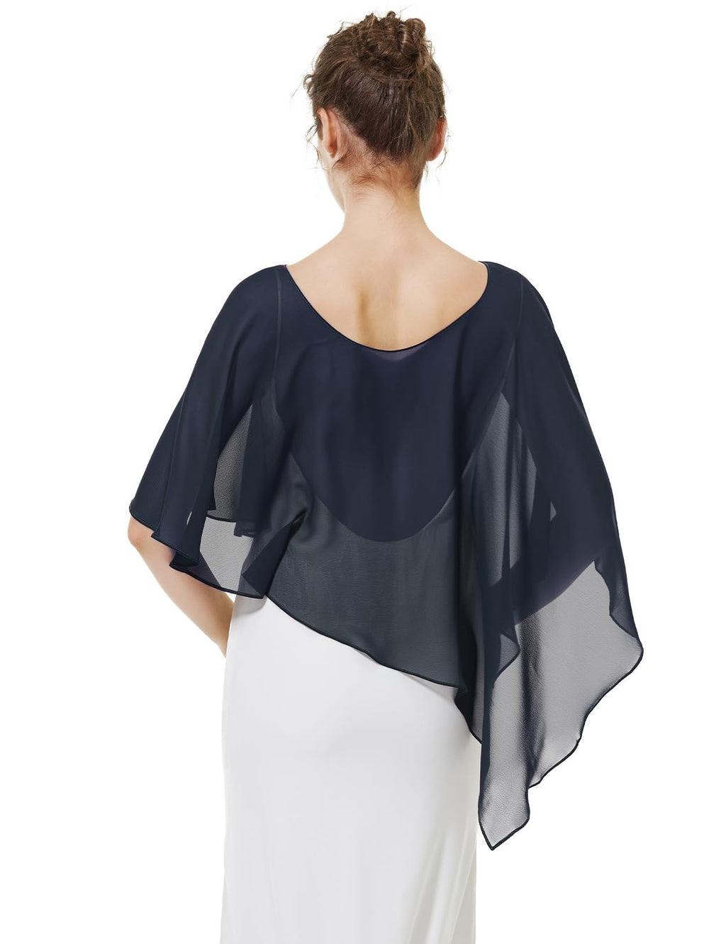 BEAUTELICATE Asymmetrical Capelets Chiffon Capes Wedding Bridal Shawls Wraps For Women Evening Dress, Navy Blue, One Size