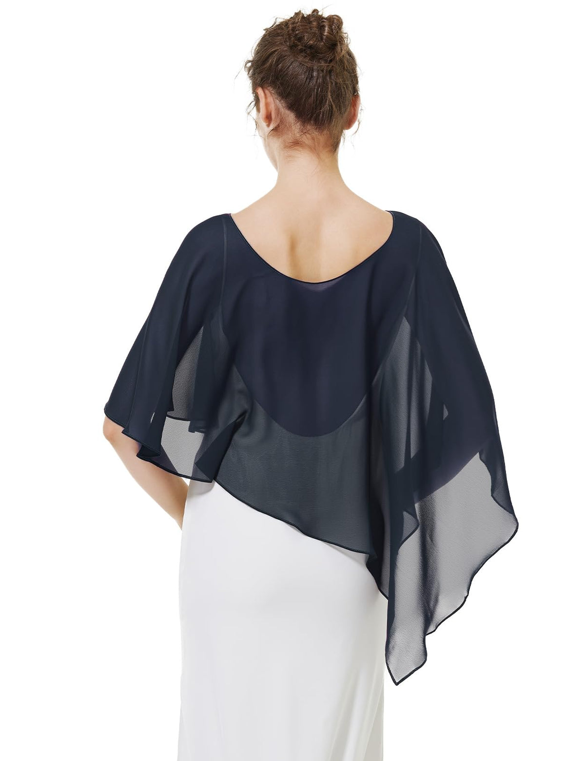 BEAUTELICATE Asymmetrical Capelets Chiffon Capes Wedding Bridal Shawls Wraps For Women Evening Dress, Navy Blue, One Size