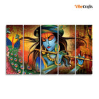 VIBECRAFTS Classic Krishna Premium Wall Painting of Five Pieces For Home|Office|Living Room|Gift (PTVC5Pcs4_8712)