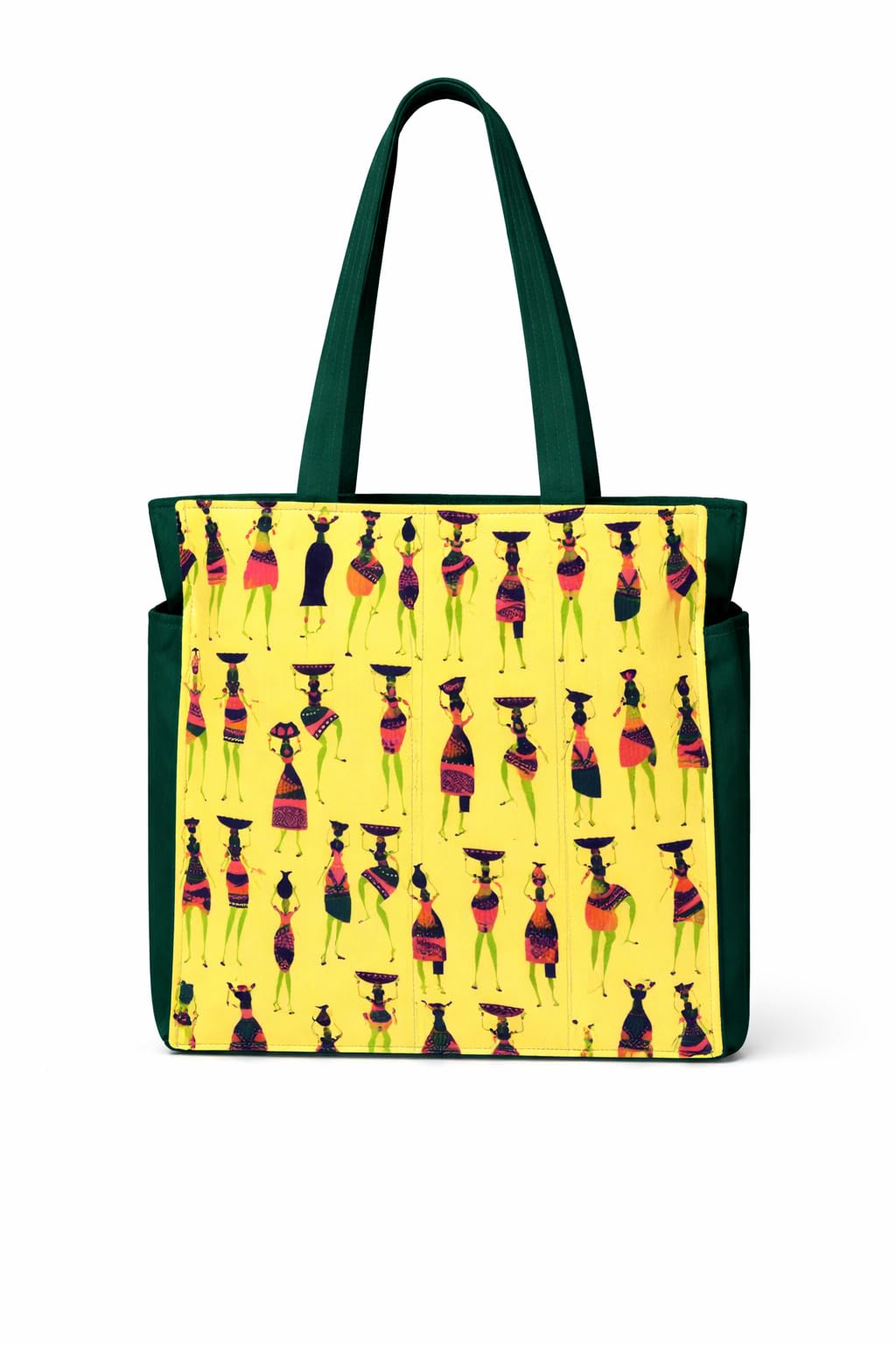 Vaishnavi Solapur Creations Warli Printed Cotton Tote Bag for Women | Ethnic Handmade Shoulder Handbag | Reusable Eco-Friendly Shopping & Daily Use Bag (Yellow)
