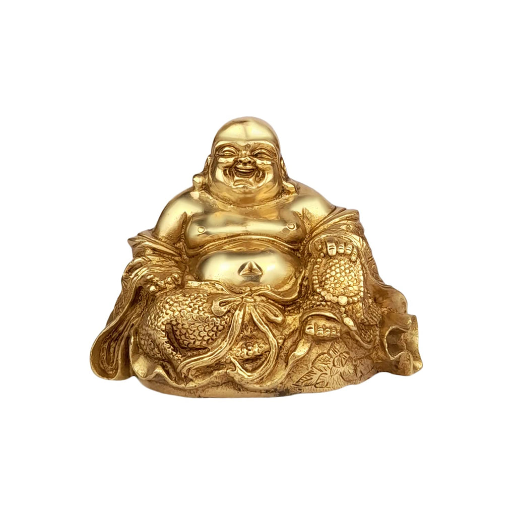 ARTVARKO Feng Shui Happy Man Laughing Buddha Sitting Brass Statue Idol for Attracting Money Wealth Prosperity Financial Good Luck.