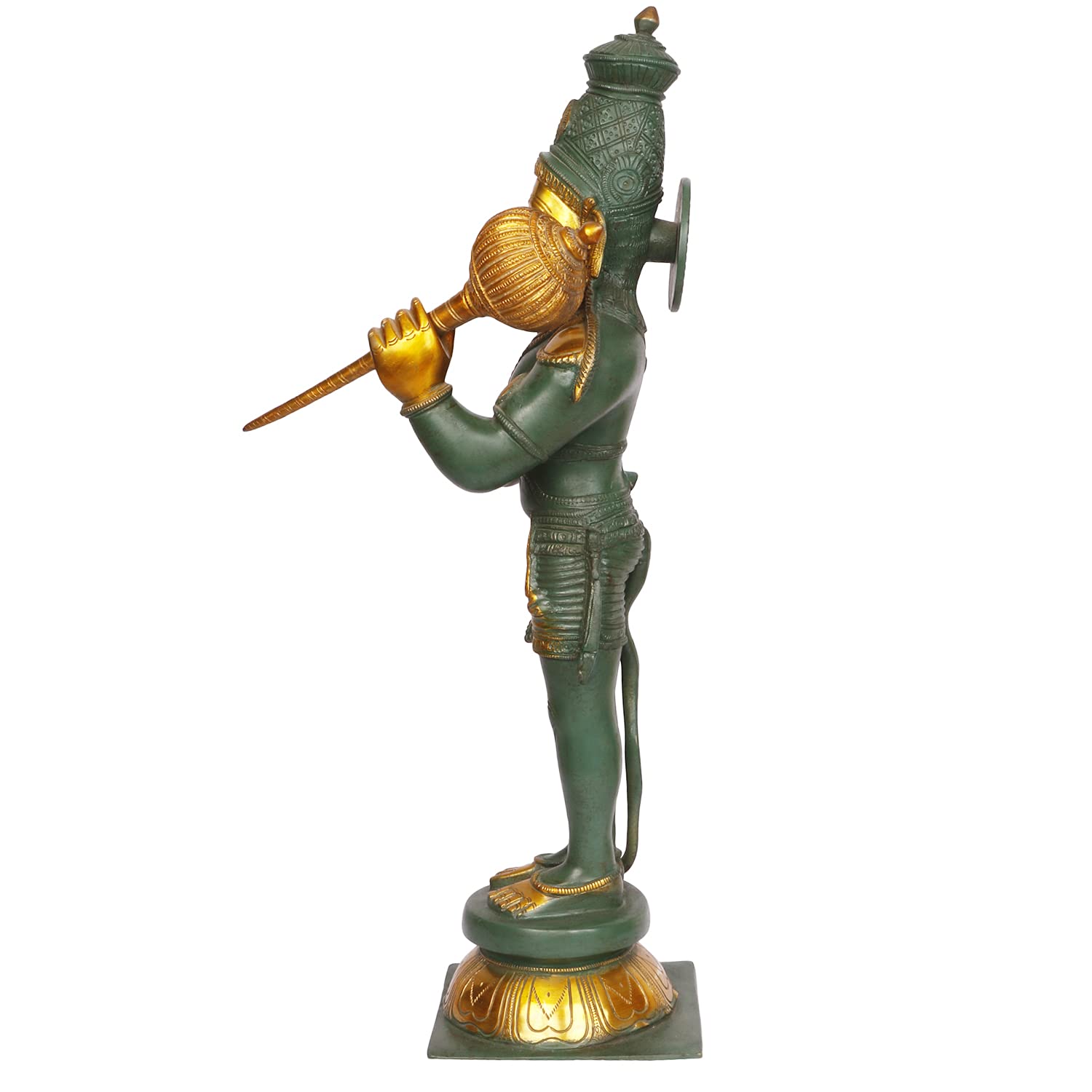 ARTVARKO Brass Lord Bhagwan Hanuman Murti for Home Puja Idol Bajrangbali with Gada on Shoulder Height 21 Inches