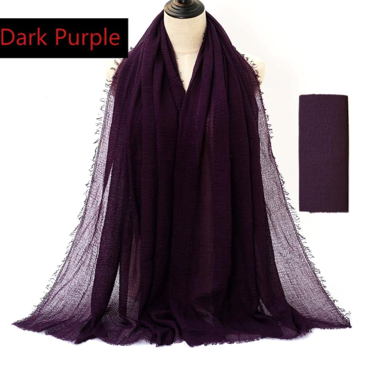 guiyal Cotton Blend Vintage Soft Scarf With Fringed Edges, Crinkle Dark Purple, 70*35''
