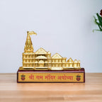 KridayKraft Metal Shree Ram Mandir Architectural with Wooden Base Model Prabu Shri Ram Bhumi Ayodhya Showpiece for Home Decor, Office | Metal Showpiece