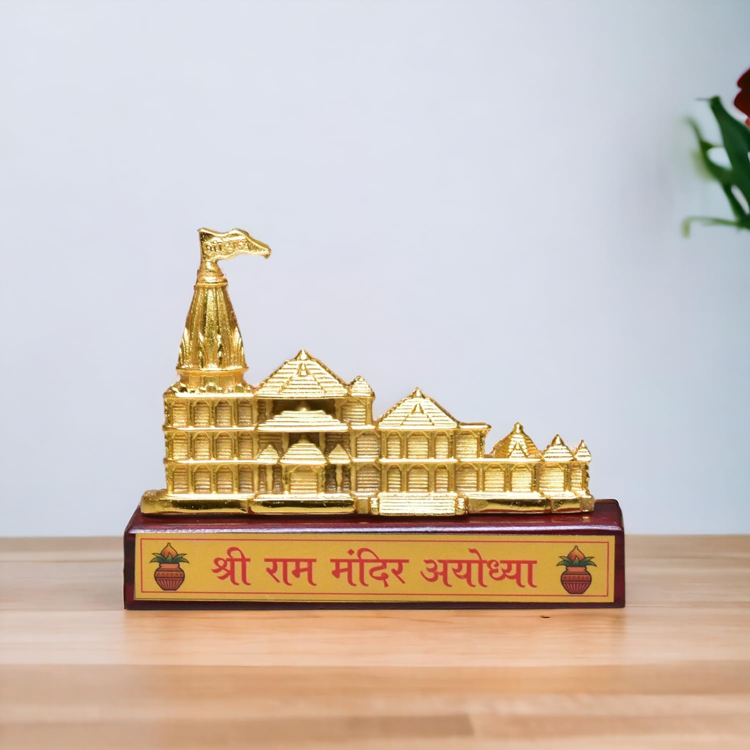 KridayKraft Metal Shree Ram Mandir Architectural with Wooden Base Model Prabu Shri Ram Bhumi Ayodhya Showpiece for Home Decor, Office | Metal Showpiece