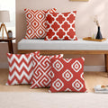 STITCHNEST Set of 5 Polycotton Cushion Covers – 18x18 Inches – Red & White Ikat Geometric Print – Elegant Cushion Covers for Sofa, Couch & Living Room | Perfect for Home Decor