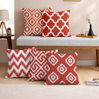 STITCHNEST Set of 5 Polycotton Cushion Covers – 18x18 Inches – Red & White Ikat Geometric Print – Elegant Cushion Covers for Sofa, Couch & Living Room | Perfect for Home Decor