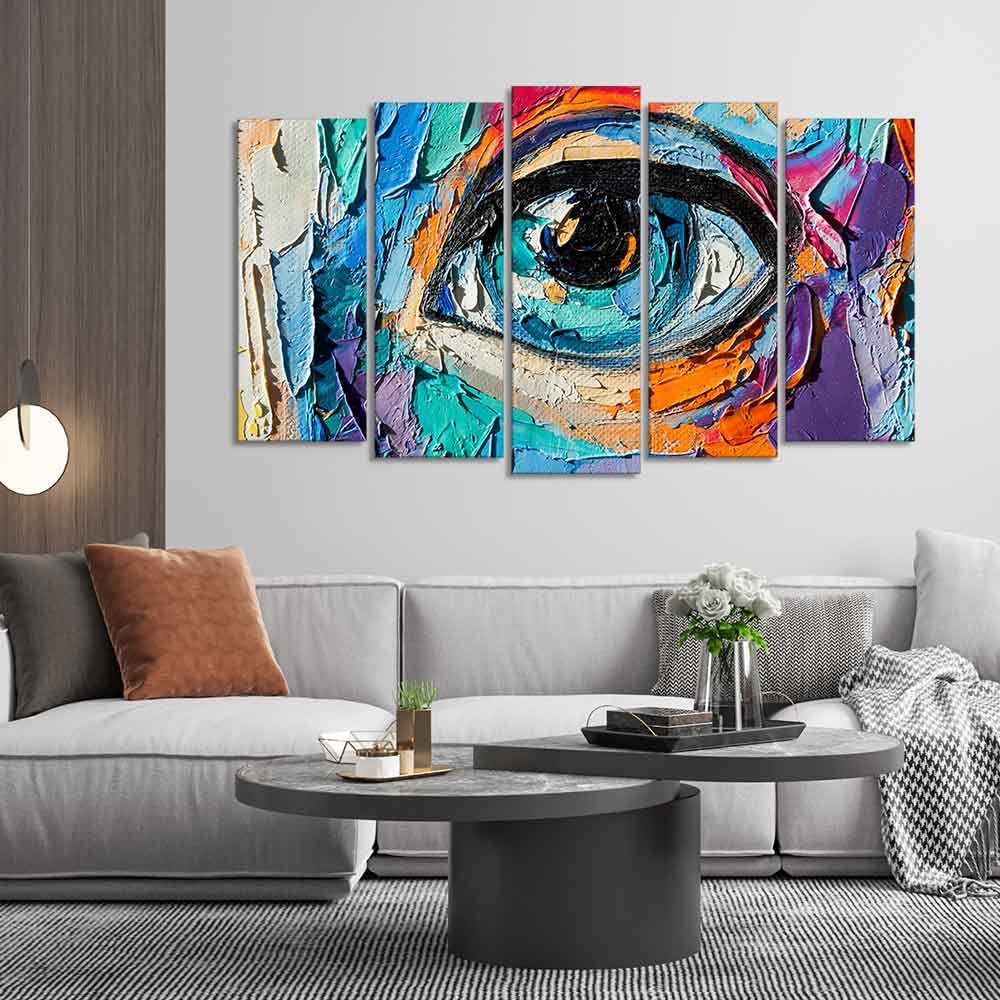 VIBECRAFTS Abstract Eye Canvas Wall Painting of Five Pieces Set For Home|Office|Living Room|Gift (PTVC5Pcs2_6624)