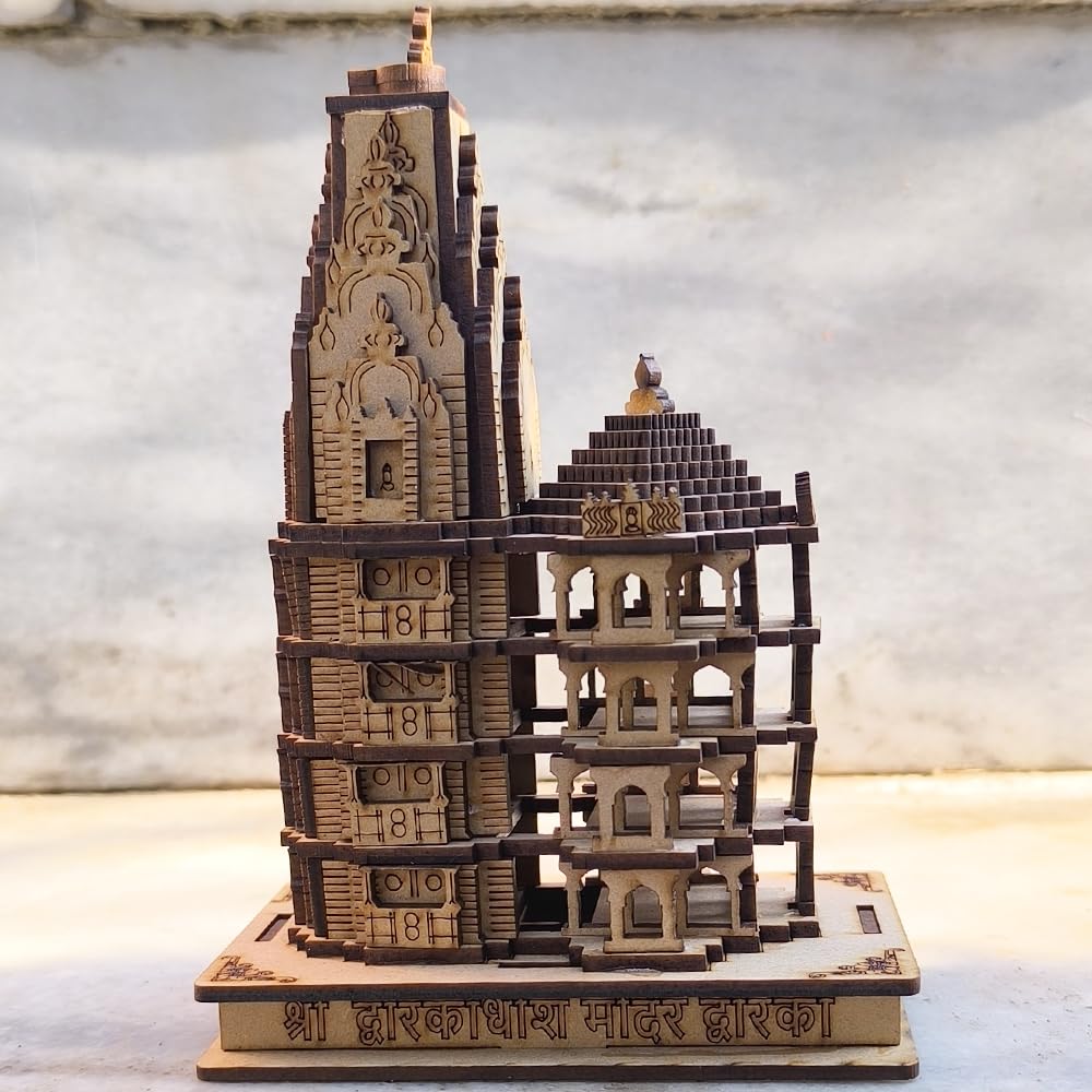 Handcrafted Wooden Dwarkadhish Temples for Home Pooja Room, Cardboard Home Decor Showpiece