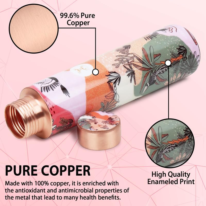 MERCAPE Pure Copper Water Bottle 900 ml with Artistic Printed Design | Jointless Construction | Leak-Resistant Screw Cap | Reusable Copper Bottle for Home, Office, Gym & Travel