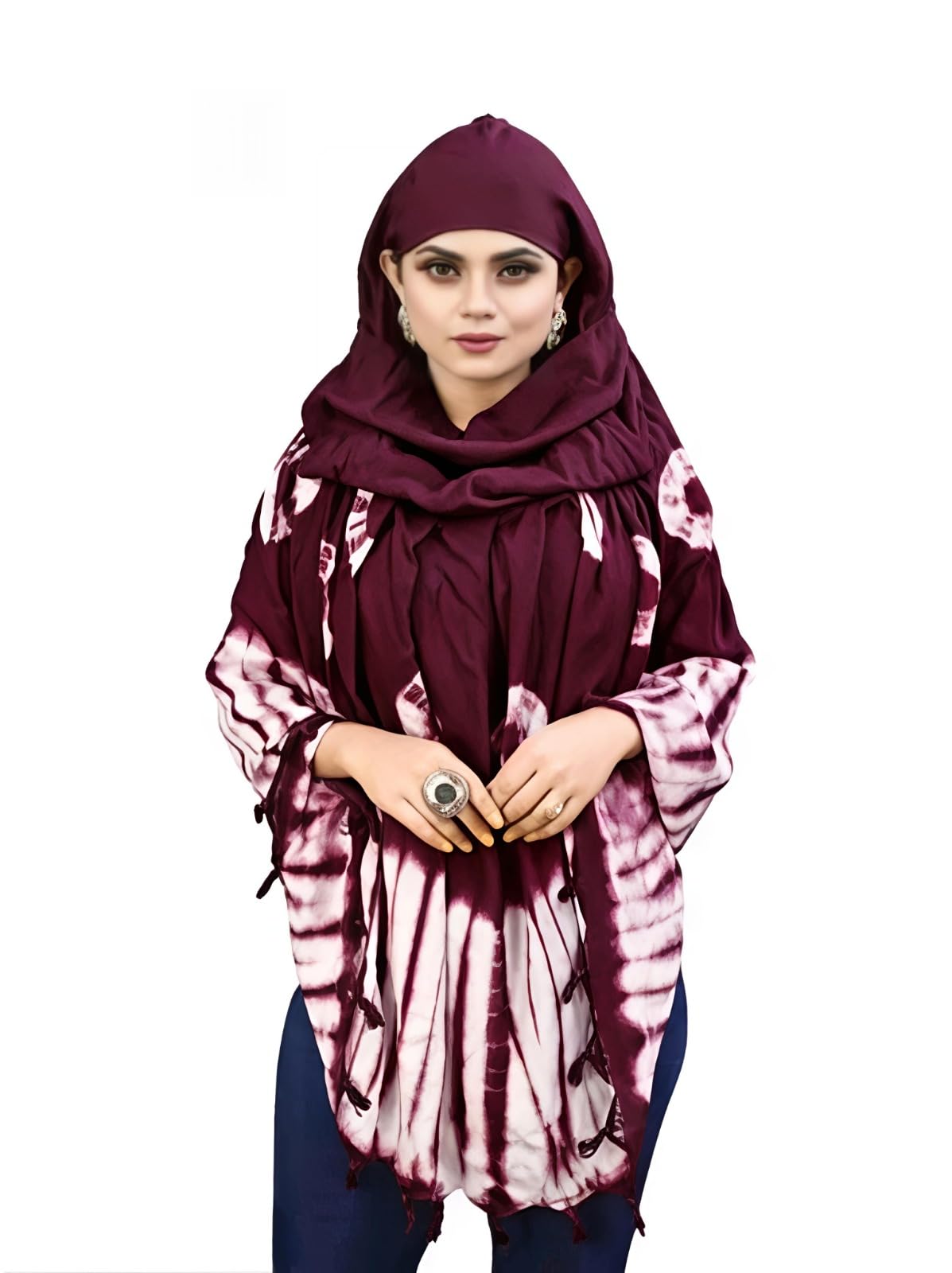 Krevaa Stylish Printed Pattern Fancy Scarf With Sun Protection Cover Face Cotton Mask for Women's and Girls.Tie-Dye Scarf for Women, Maroon and White, Hijab Style (PURPLE)