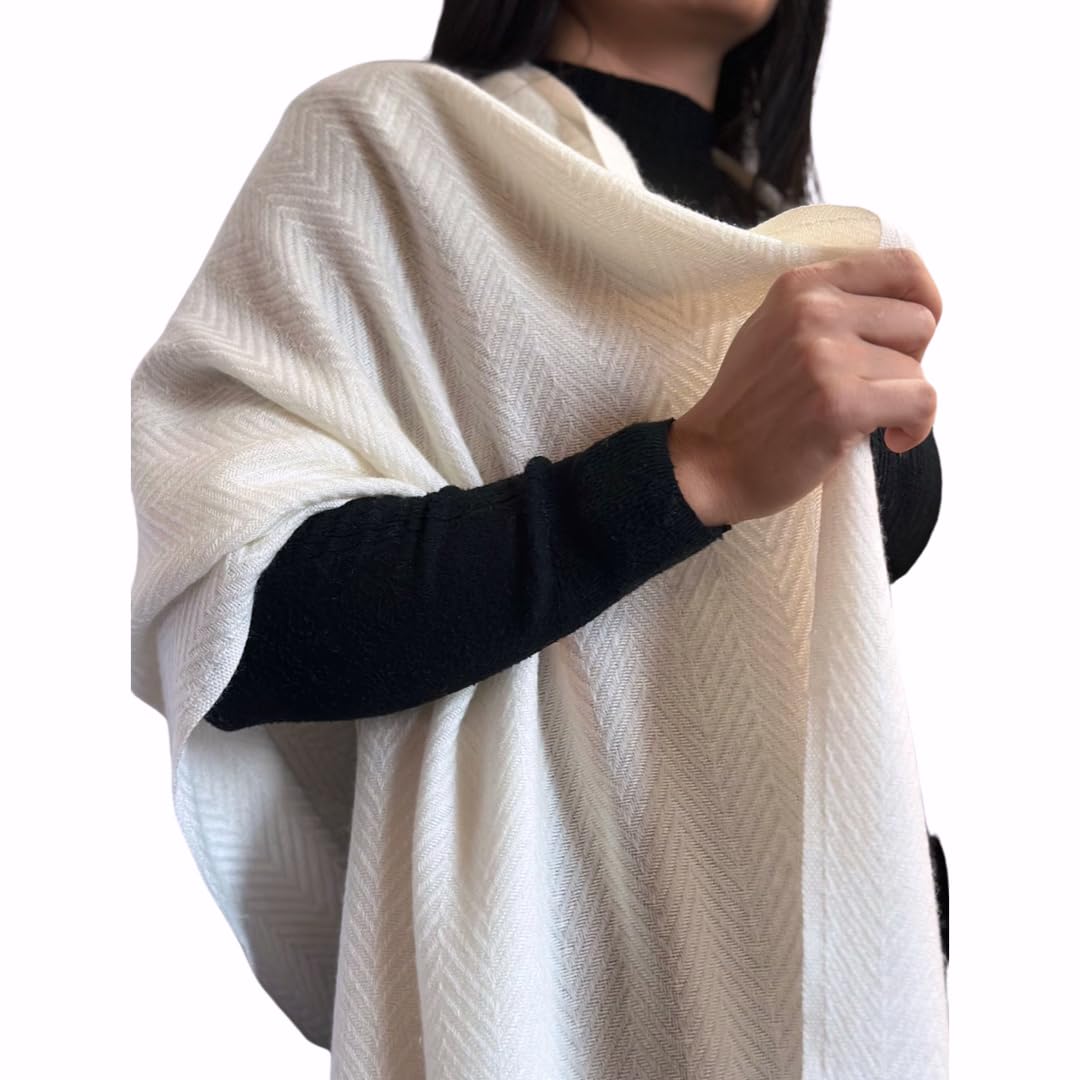 Mountain View Fabrics Luxury Soft Nepali Unisex Cashmere/Pashmina - Shawl/Stole., Cream/White, 82.5 in x 27.5 in