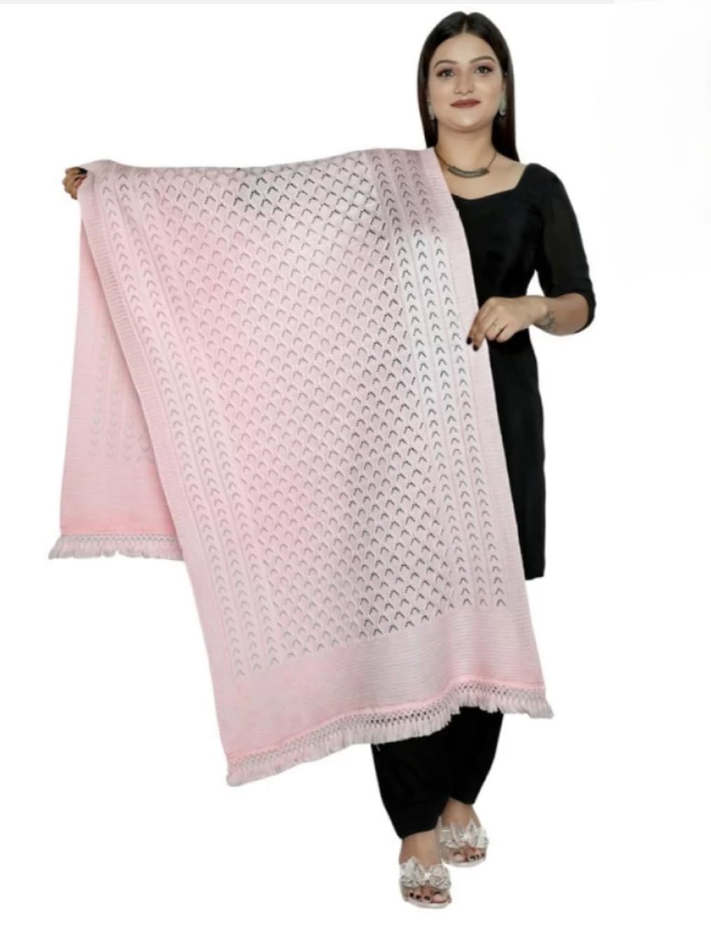 Choice own first Woolen Solid Shawl (Pink, Free Size)