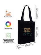 DOODLE Eco-Friendly Reusable Cotton Canvas Tote Bag | Inner & Outer Zip Pockets | Ideal for Travel, Shopping, College & Office Use | Good Vibes - Blooms