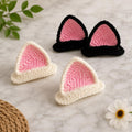 Handmade Crochet Cat Ear Hair Clips Black and White, Pink Inner, Cute Kawaii Style, Set of 2