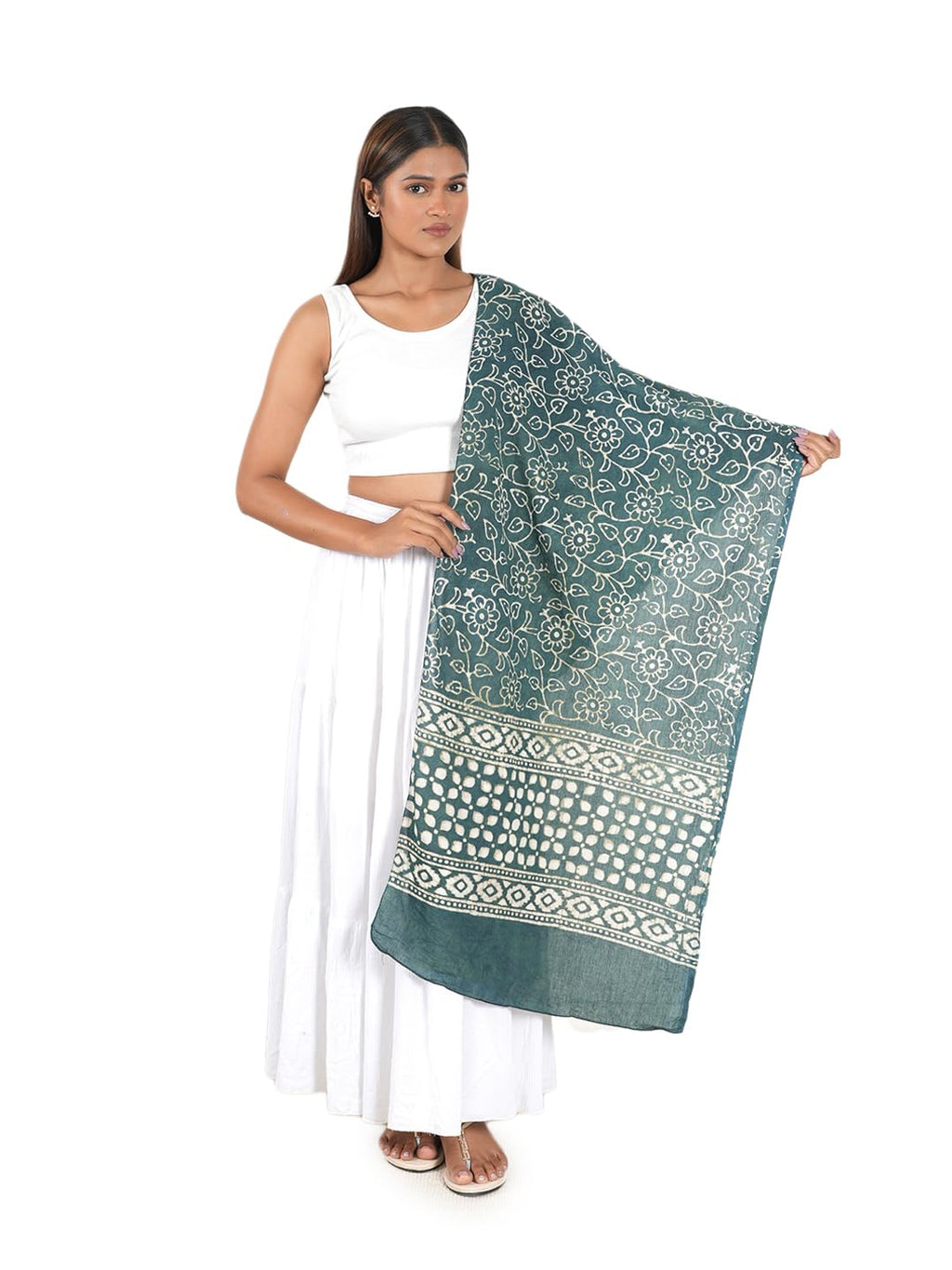 Gutthi Women's Cotton Stoles | Scarf Lightweight & Comfortable for All Seasons | Soft Floral Scarves, Size (100X180 CM) (Green)