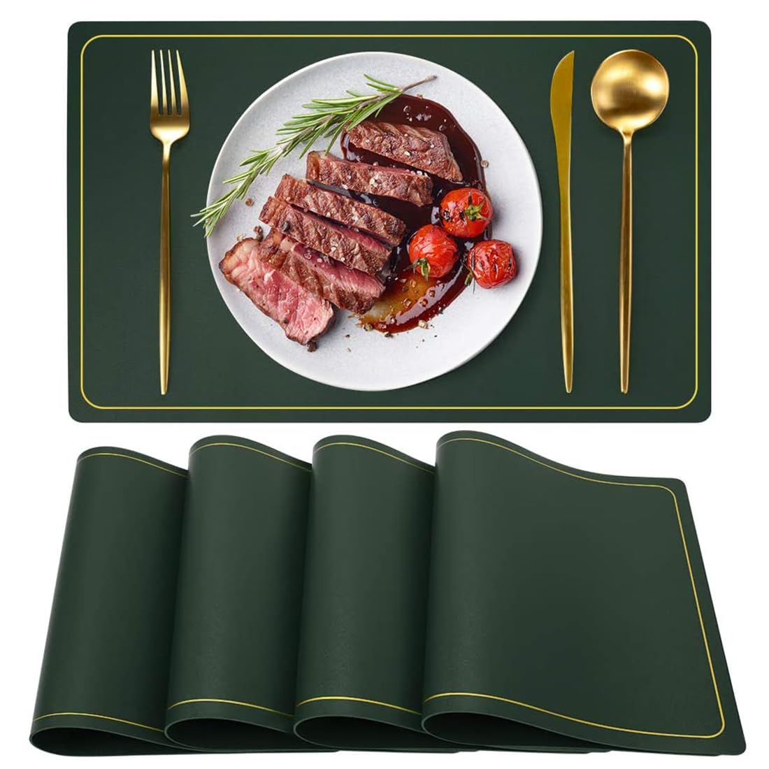 Maharsh Pu Leather Dining Table Mat Waterproof Heat Insulation Placements (Green, 3) Kafalo