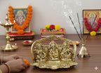 Kridaykraft Metal Laxmi Ganesha Saraswati Idol with 5 Oil Lamp Diya - Religious Murti for Home Decor, Puja, and Diwali Gifting (21 cm, 650g, Antique Gold Finish)
