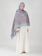 ANAApparels ANA Zoha Bluish Grey Floral Dupatta | 92 x 42 Inches – Premium Mulmul Cotton | Lace Border | Lightweight, Soft & Breathable