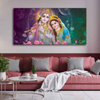 VIBECRAFTS Canvas Paintings for Living Room Drawing Room Colorful Wall Painting of Radha Krishna Fitted with Wooden Frame for Home|Office|Gift(PTVCH_2247)