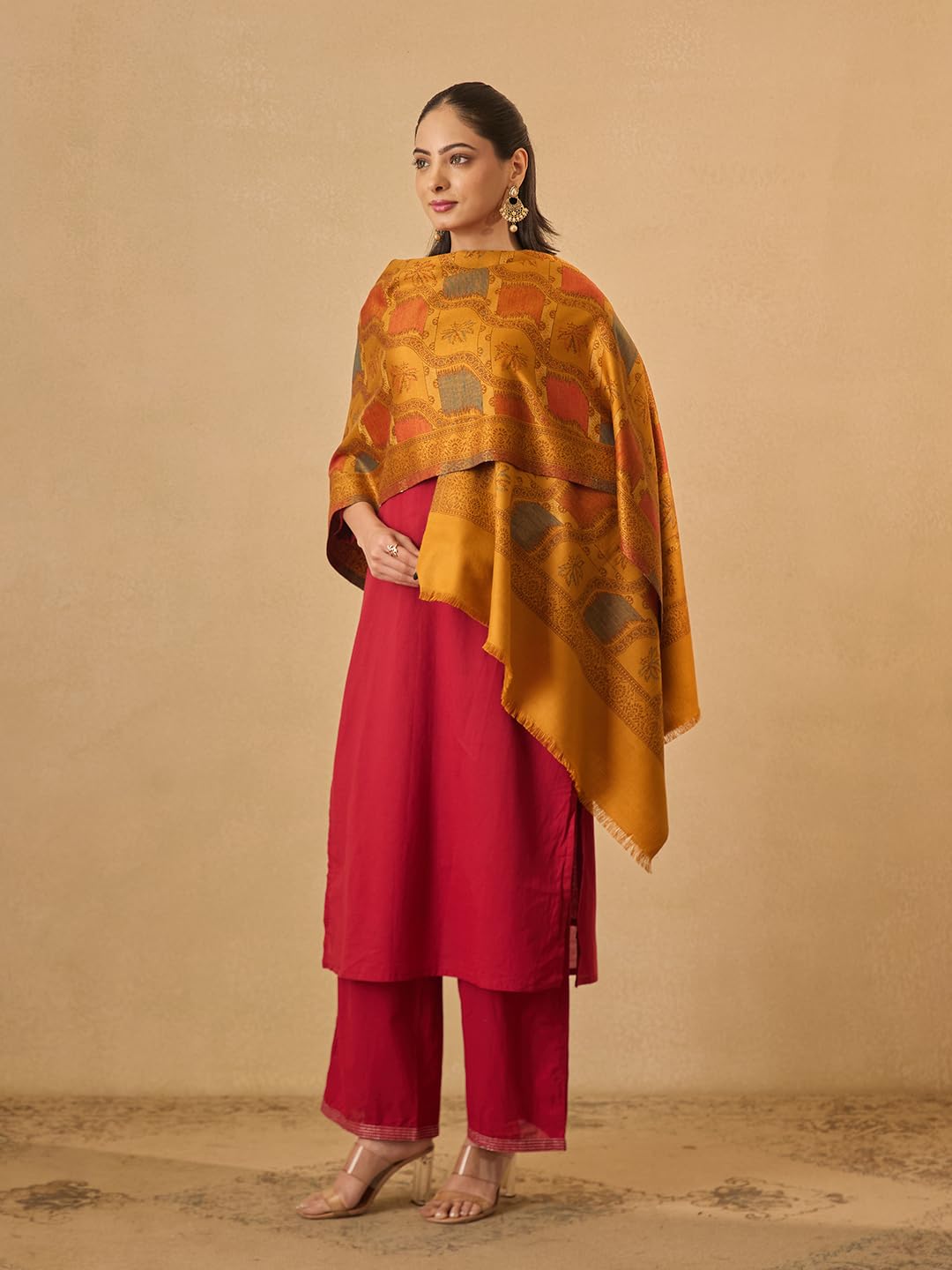 Pashmoda Women Floral Geometry Kaani Wool Blend Stole (Size : 28x80in, 71X203cm) AVST09