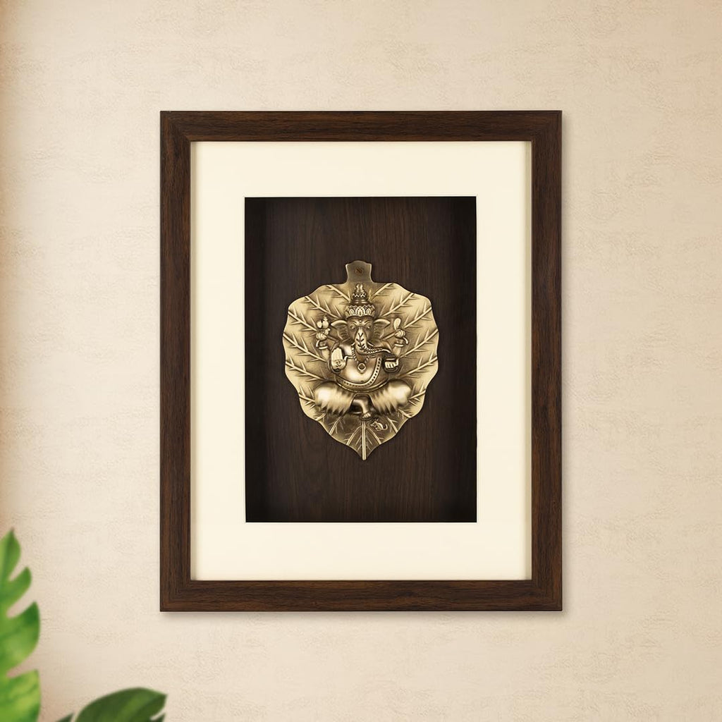Shilpkala Pure Brass Artwork Patta Ganesh Wall Art 34 x 42 cm - Rectangular Frame, Premium Temple Decor, Home Wall Decor, Living Room Accent Piece, Entrance Display & Housewarming Gift (Brown)