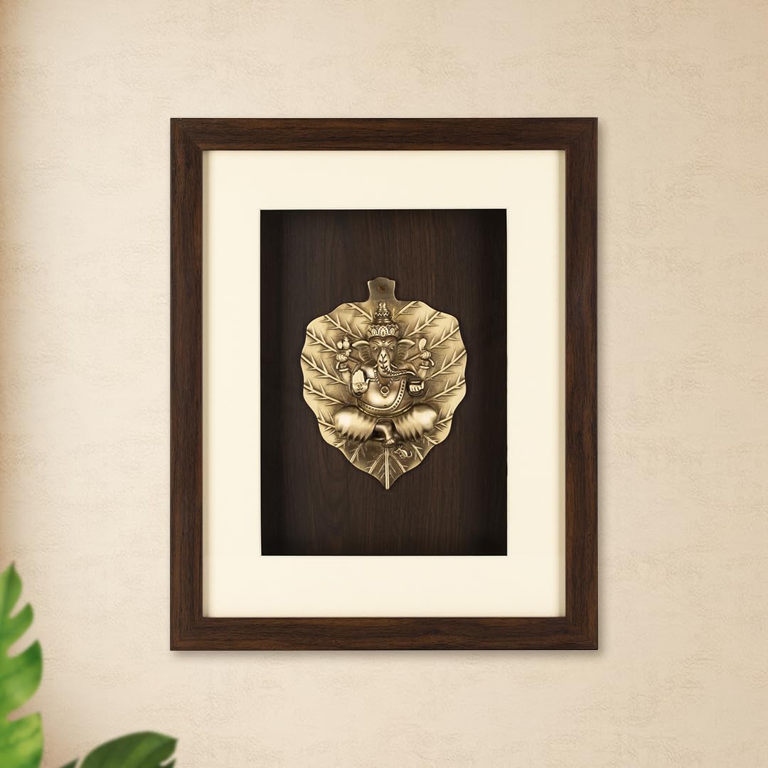 Shilpkala Pure Brass Artwork Patta Ganesh Wall Art 34 x 42 cm - Rectangular Frame, Premium Temple Decor, Home Wall Decor, Living Room Accent Piece, Entrance Display & Housewarming Gift (Brown)