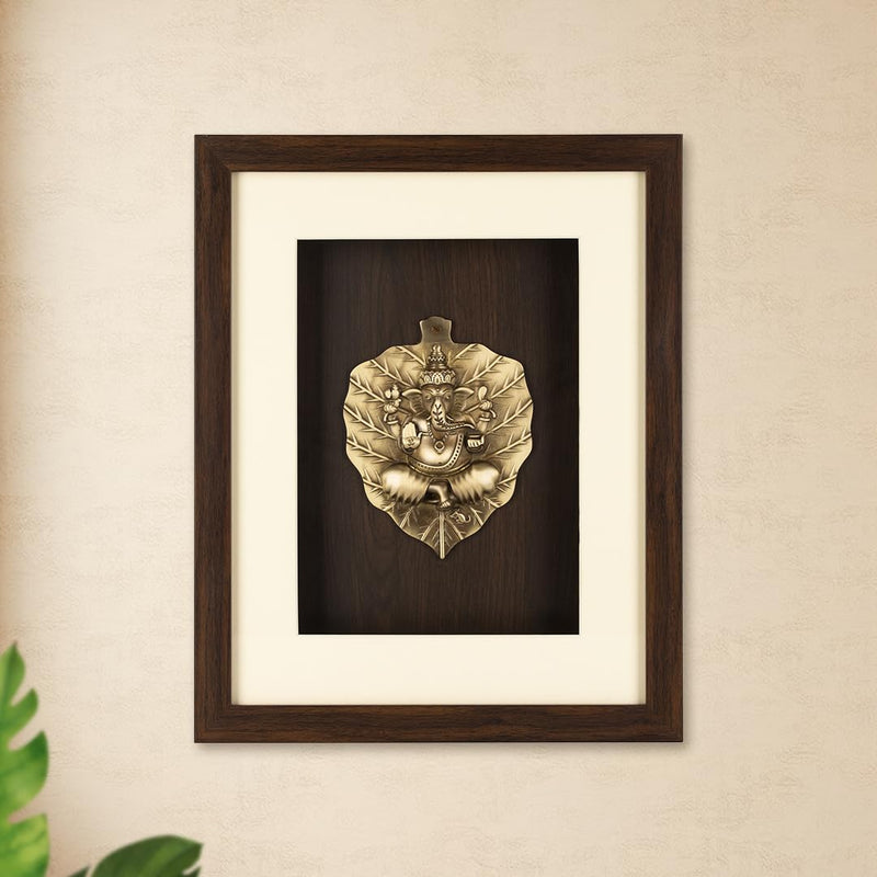 Shilpkala Pure Brass Artwork Patta Ganesh Wall Art 34 x 42 cm - Rectangular Frame, Premium Temple Decor, Home Wall Decor, Living Room Accent Piece, Entrance Display & Housewarming Gift (Brown)
