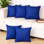 STITCHNEST Quilted Velvet Cushion Covers Set of 5 | Soft Blue | 18x18 Inches | Premium Sofa & Living Room Décor