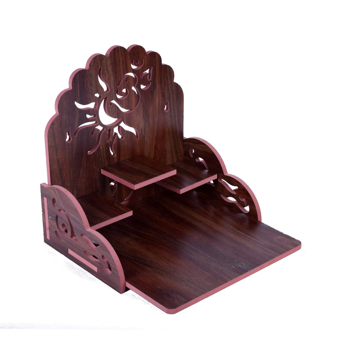 Om Shree Fully Handmade Beautiful Wooden Home and Office Temple/Pooja Mandir(28 x 28 x 26 cm) (Dark Brown 4)