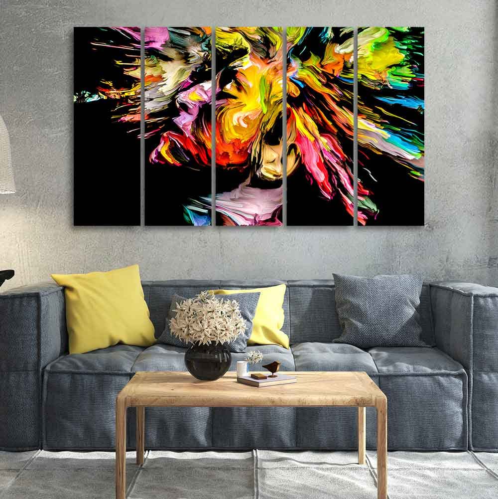 VIBECRAFTS Homcraft Colorful Abstract Human Head Wall Painting of Five Pieces For Home|Office|Living Room|Gift (PTVC5Pcs4_8691)