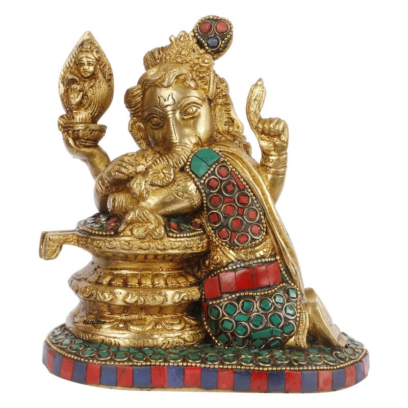 Svarup Brass Sitting Ganesha Idol in Multicolor Height 10 Inch Weight 2.4 Kg