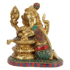 Svarup Brass Sitting Ganesha Idol in Multicolor Height 10 Inch Weight 2.4 Kg