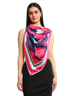 Ravaiyaa - Attitude is everything Women's Crepe Silk Digital Print Large Square Scarf Breathable Lightweight Neckerchief Printed Headscarf 40 x 40 Inch (Pink & Blue Floral)