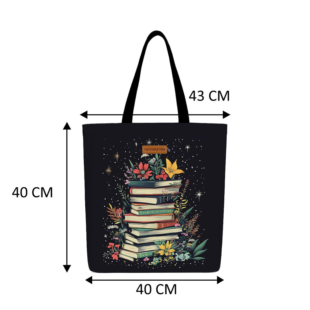 The Purple Tree Eco-Friendly Canvas Tote Bag, Sustainable, Reusable Shopping, Beach, Travel or Everyday Tote, Wide Tote Bag, Midnight Library