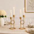 Modern Iron Double Candle Holder Set of 2 – Gold Metal Decorative Candle Stand for Home Decor, Table Centerpiece for Living Room Dining Table Bedroom (6.5 x 3.25 Inches) – Candles are not Included