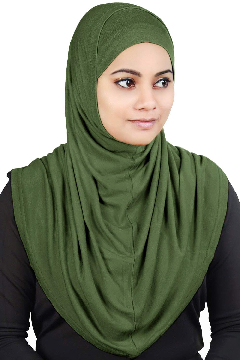 MyBatua Women's 2-Piece Al-Amira Hijab with Under Scarf/Cap/Bonnet in Soft Viscose Jersey for Female, Ready to Wear HJ-129 (Henna), Green