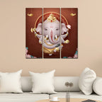 VIBECRAFTS 3 Pieces Beautiful Shree Ganesha Canvas Wall Painting Fitted With Wooden Frame For Home | Office | Living Room | Gifts (PTVC3Pcs1_9560)