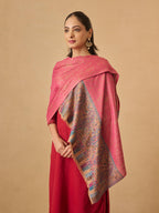 Pashmoda Women Gulpari Kaani Stole, Authentic Kashmiri Luxury Pashmina Style Shawl, Stole, (Size 28x80 Inches, Pink Color) MAVST06