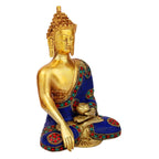 SVARUP Brass Buddha Idol in Bhumisparsha Mudra Statue Tibetan Buddhist Decor Height 9 Inch Weight 2.7 Kg Mult-Color